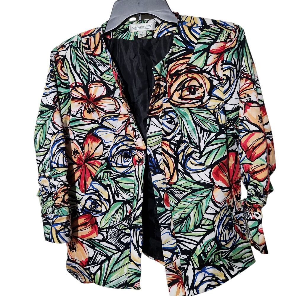 Coldwater Creek Womens Open blazer Size 8 Floral Lined 3/4 Sleeve - Picture 1 of 12